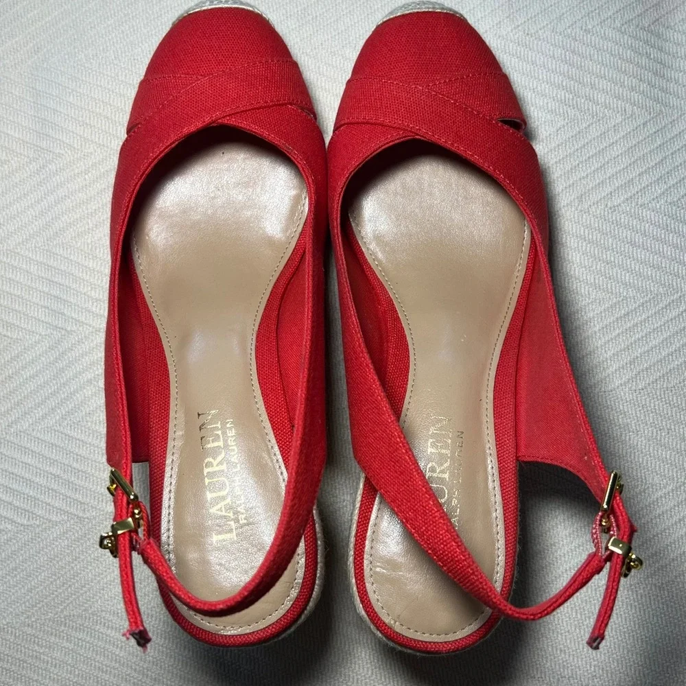 Lauren Ralph Lauren Hadly Red Espadrille Wedge Slingback Sandals Womens 7B
